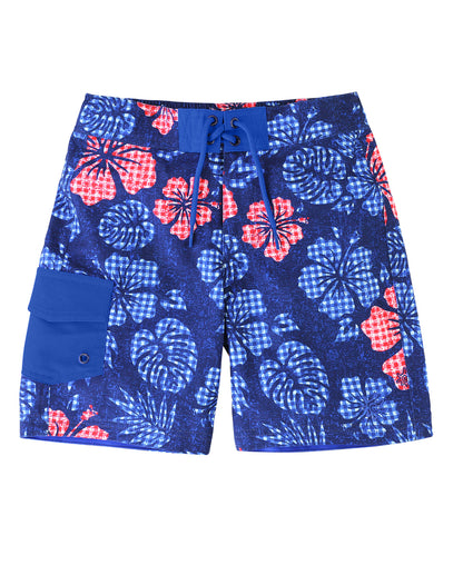Boy's Classic Board Shorts in Dark Navy Hibiscus|dark-navy-hibiscus