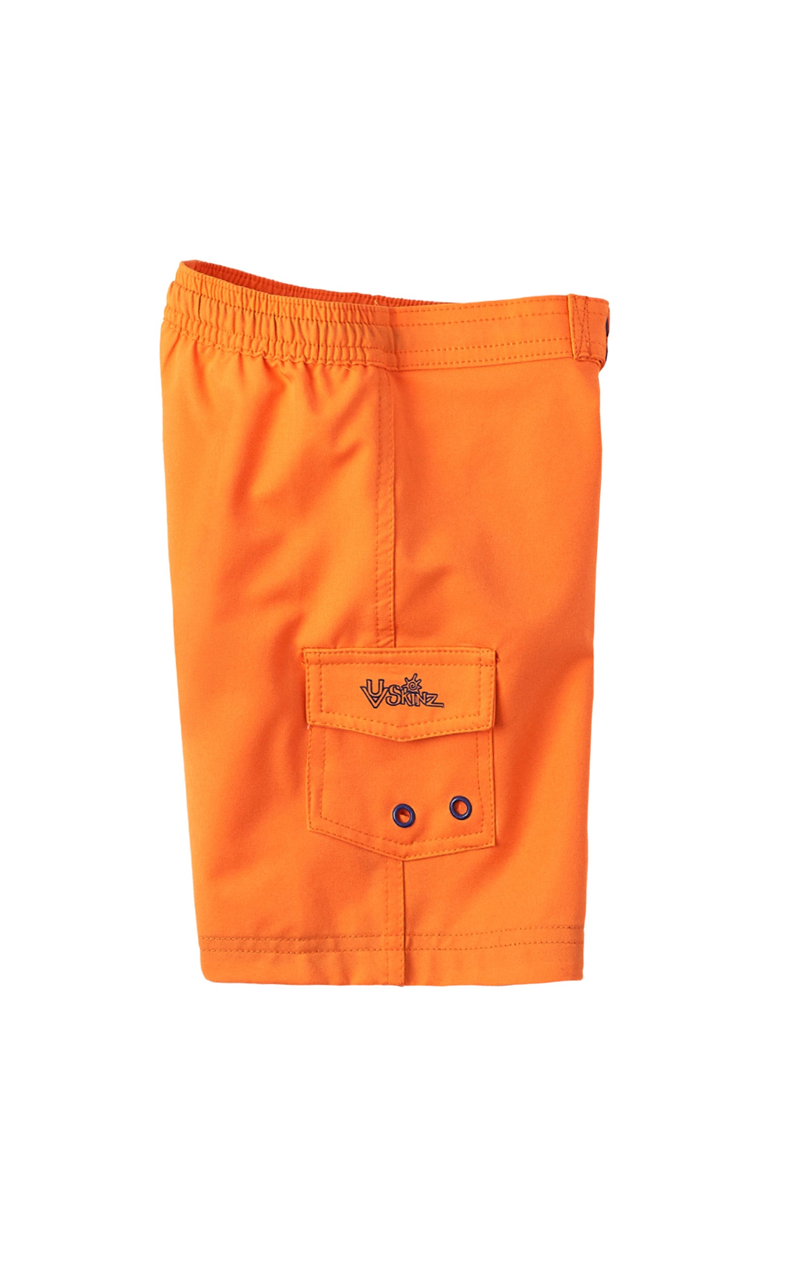Side Pocket View of the Boy's Classic Board Shorts in Orange|orange