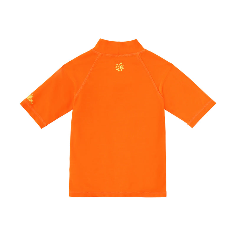 back view of kids neon magic print sun and swim shirt|neon-sharks
