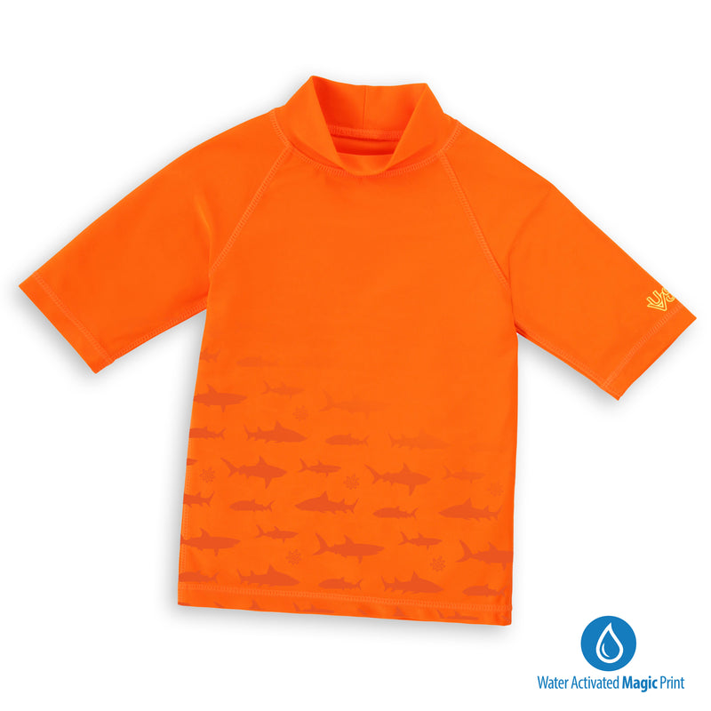 kids neon magic print sun and swim shirt|neon-sharks