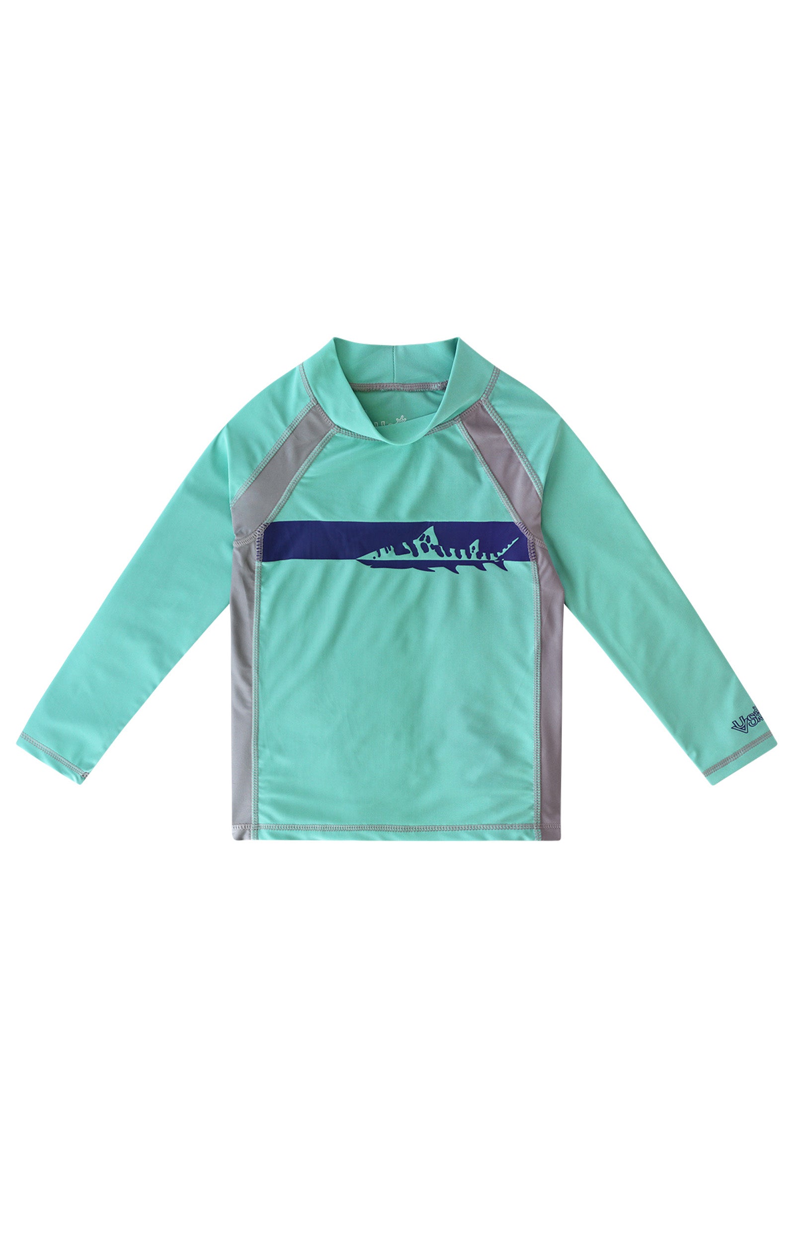 Boy's long sleeve active swim shirt in mint tiger shark|mint-tiger-shark
