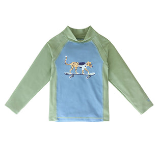Boy's long sleeve active swim shirt in sage cool cat|sage-cool-cat