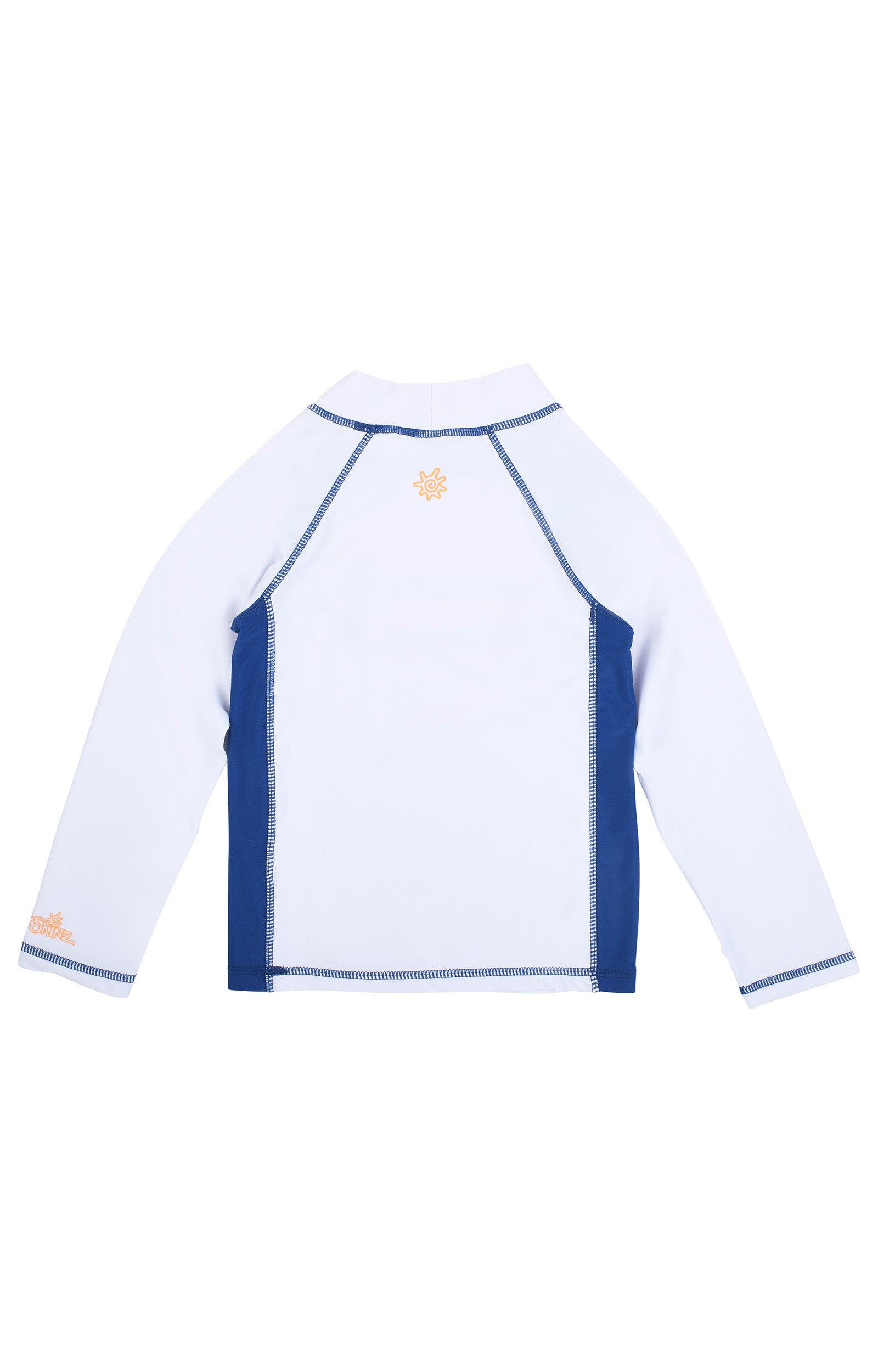 Back of the boy's long sleeve active swim shirt in white octopus stripe|white-octopus-stripe