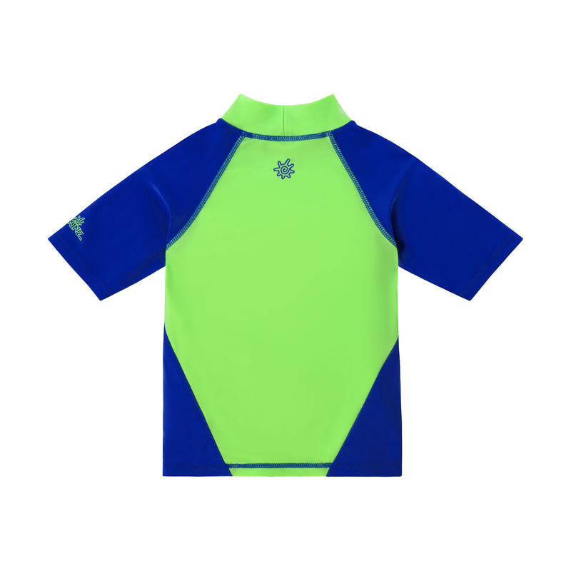 back view of boys short sleeve sun and swim shirt|beach-day