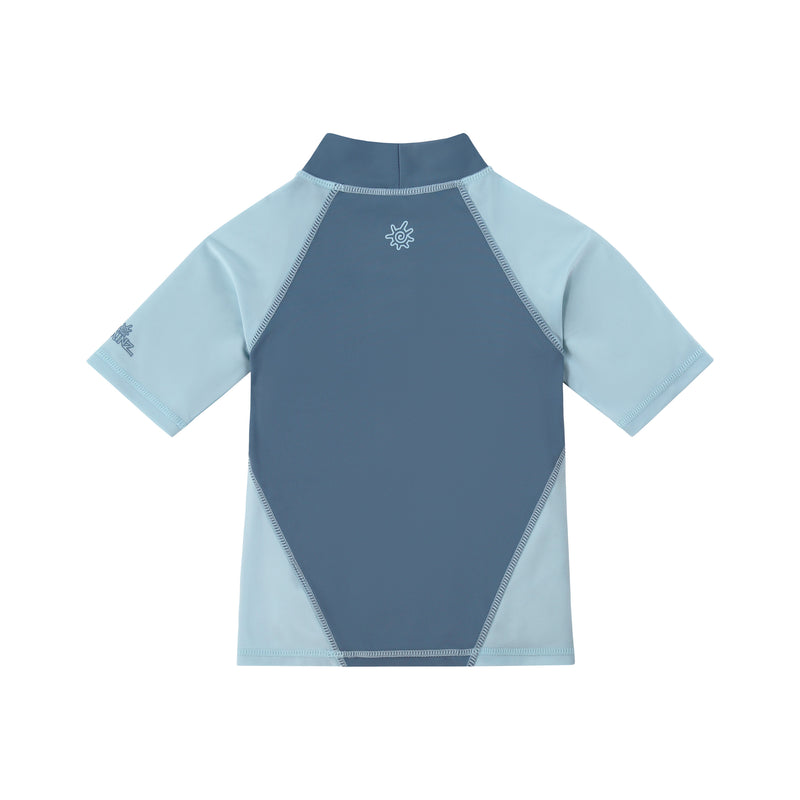 back view of boys short sleeve sun and swim shirt|optical-waves