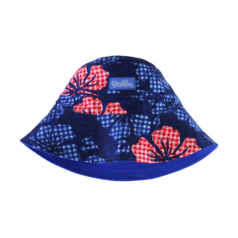 reversed view of the boy's bucket hat in dark navy hibiscus|dark-navy-hibiscus