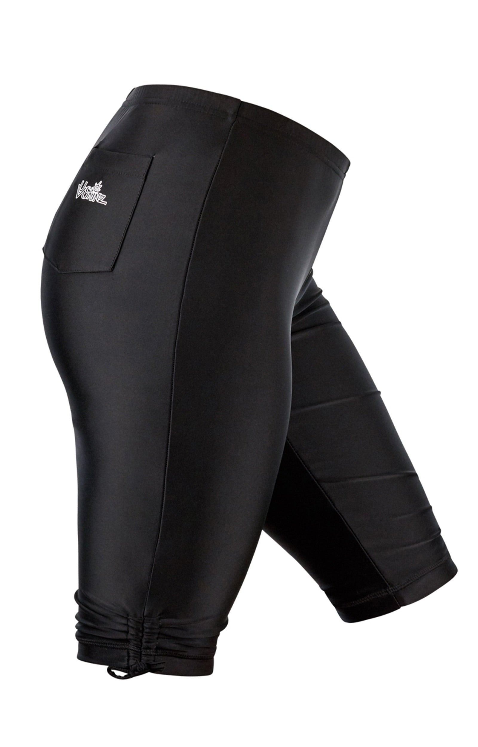 Side view of the women's long swim shorts in black|black