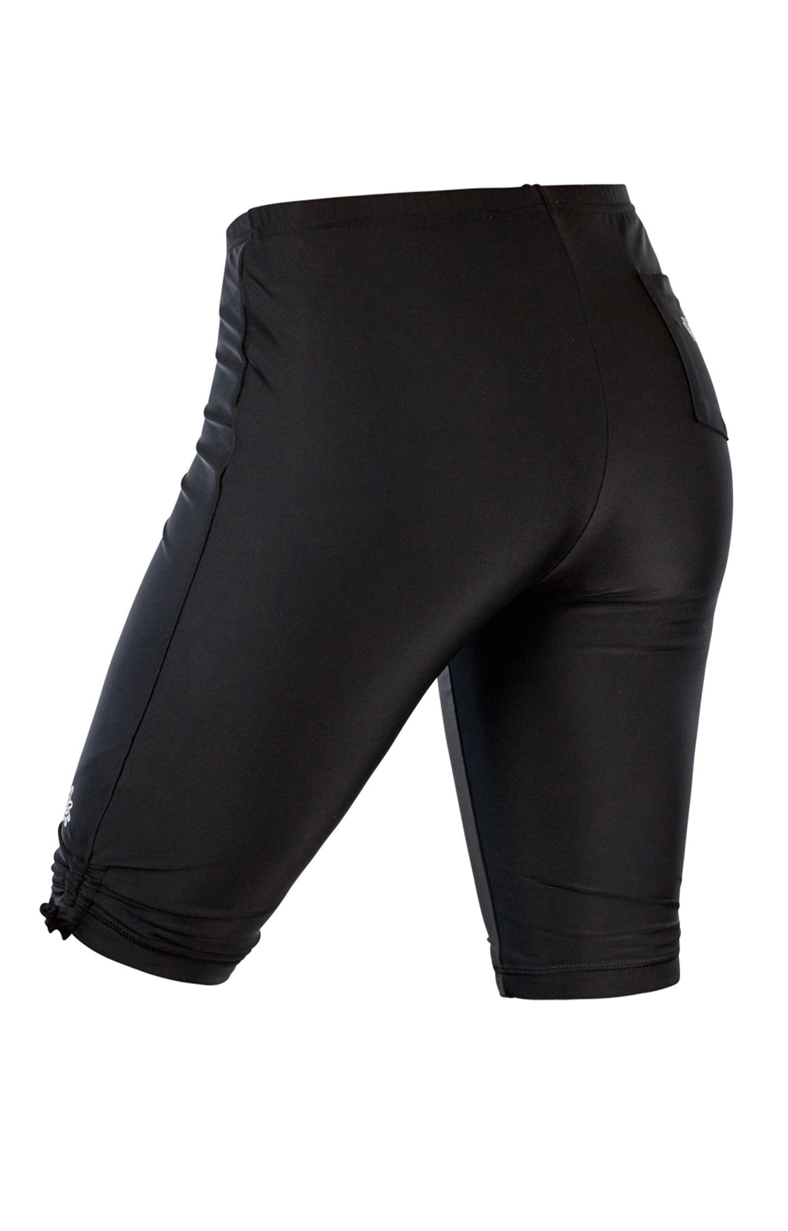 Back view of the women's long swim shorts in black|black
