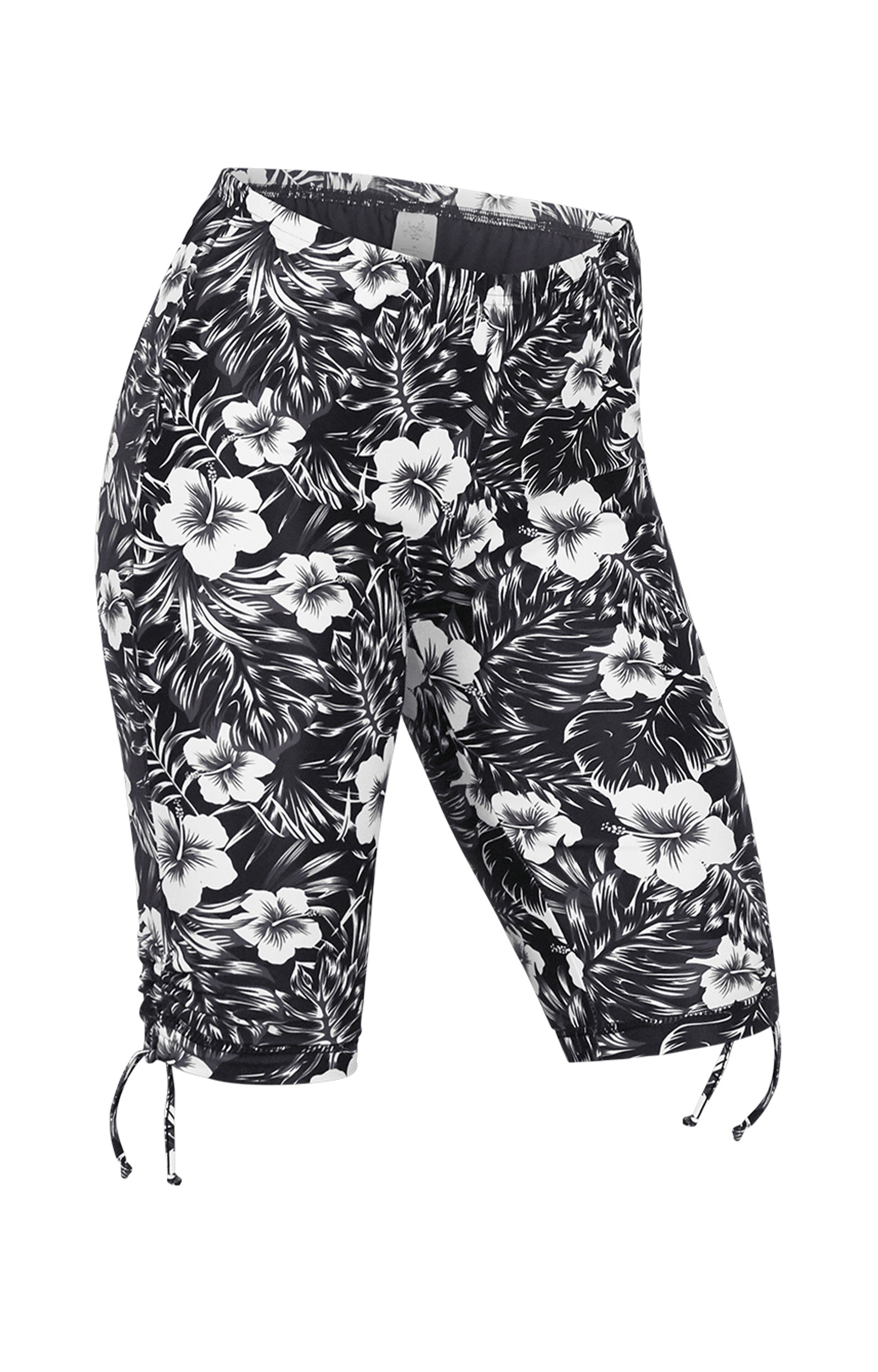 women's long swim shorts in black paradise|black-paradise