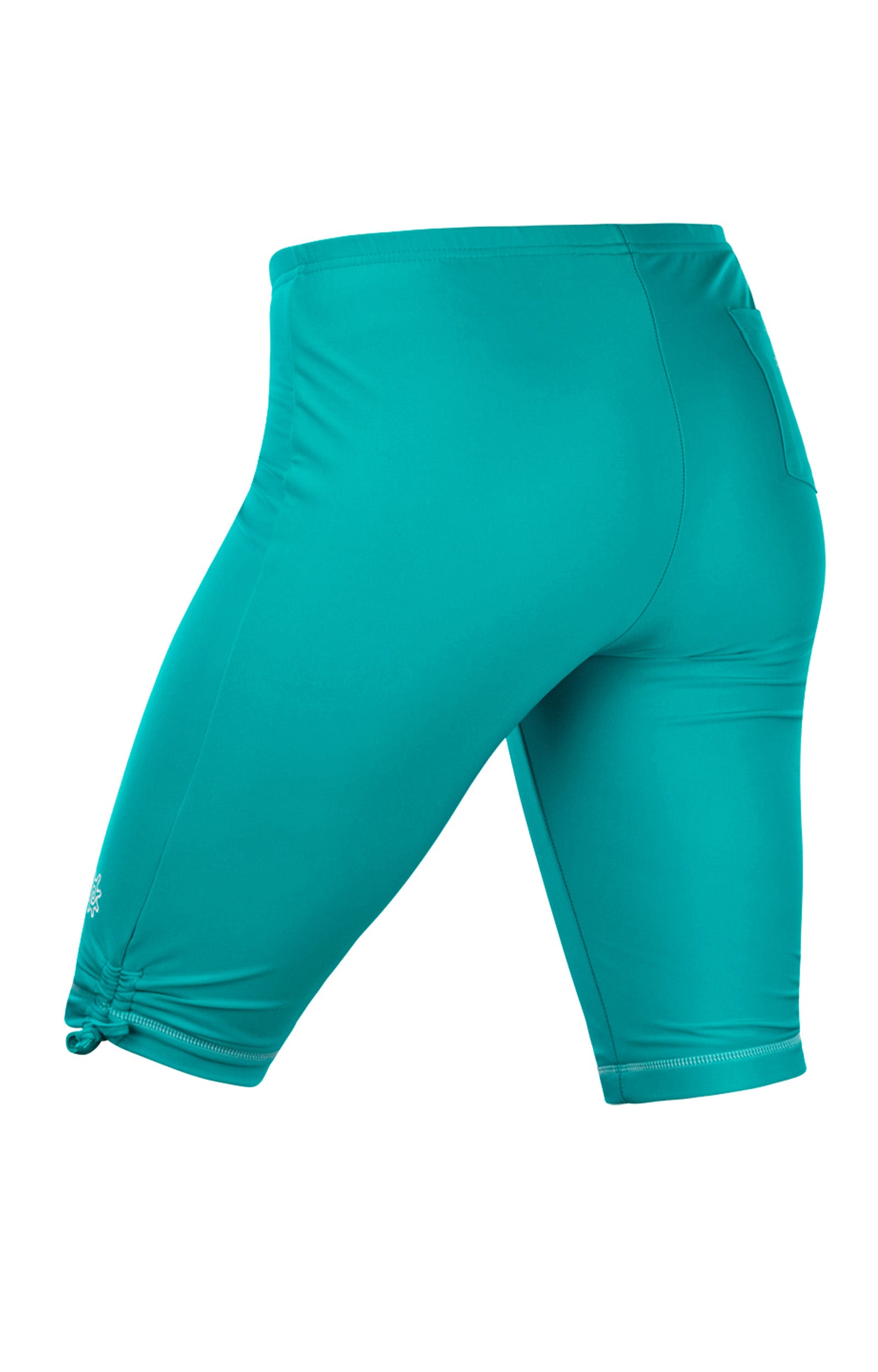 back view of the women's long swim shorts in teal|teal