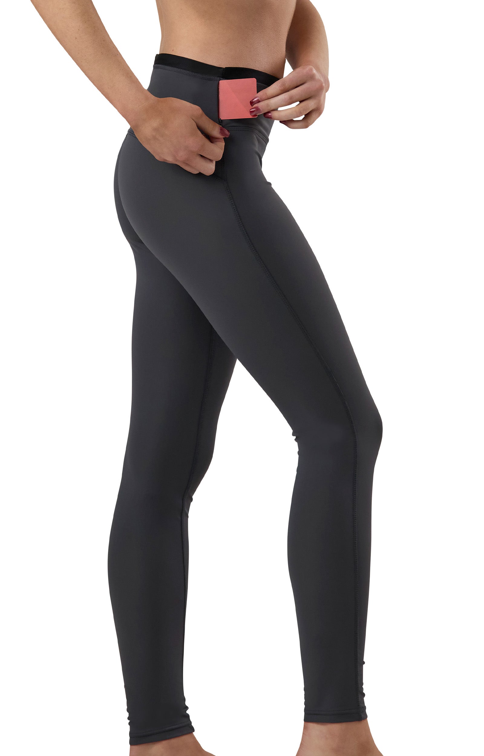 Back View of the Women's Active Sport Swim Tights in Charcoal|charcoal