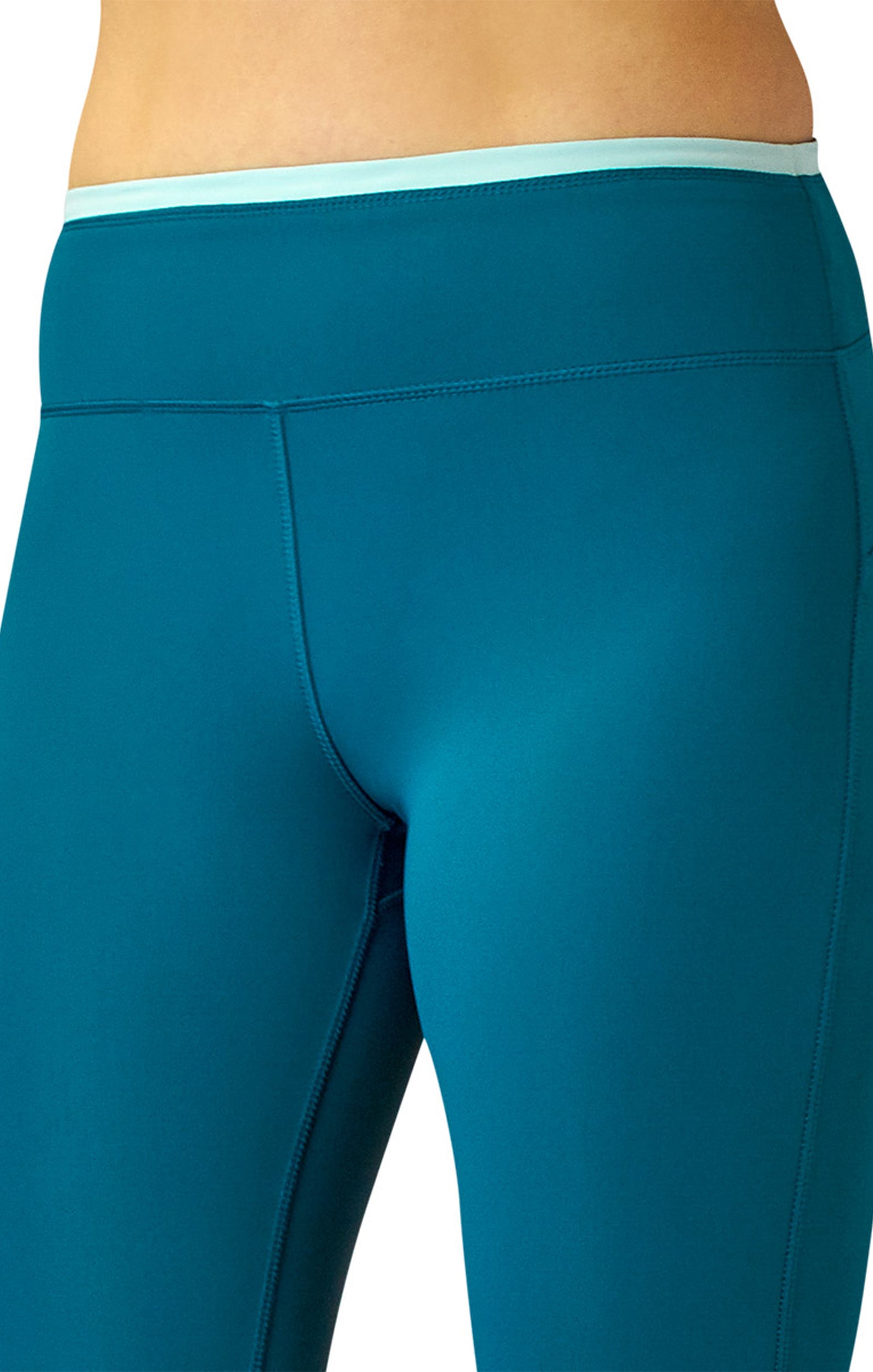 Close Up of the Women's Active Sport Swim Tights in Dark Teal|dark-teal