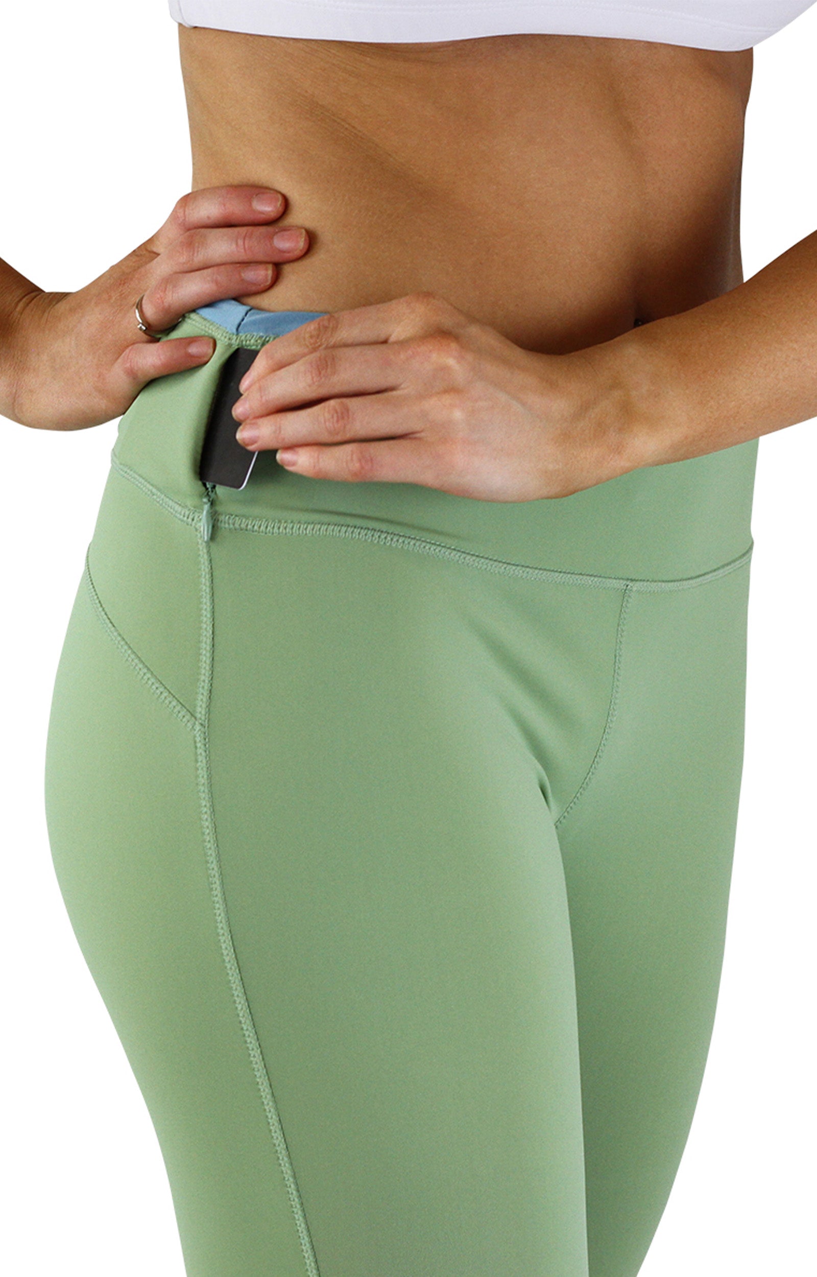 Close Up of the Women's Active Sport Swim Tights in Sage|sage