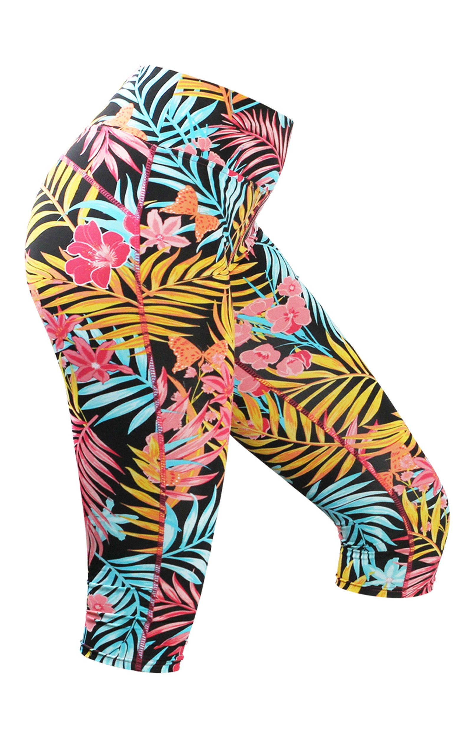 Side View of the Women's Active Sport Swim Capris in Sunrise Rainforest|sunrise-rainforest
