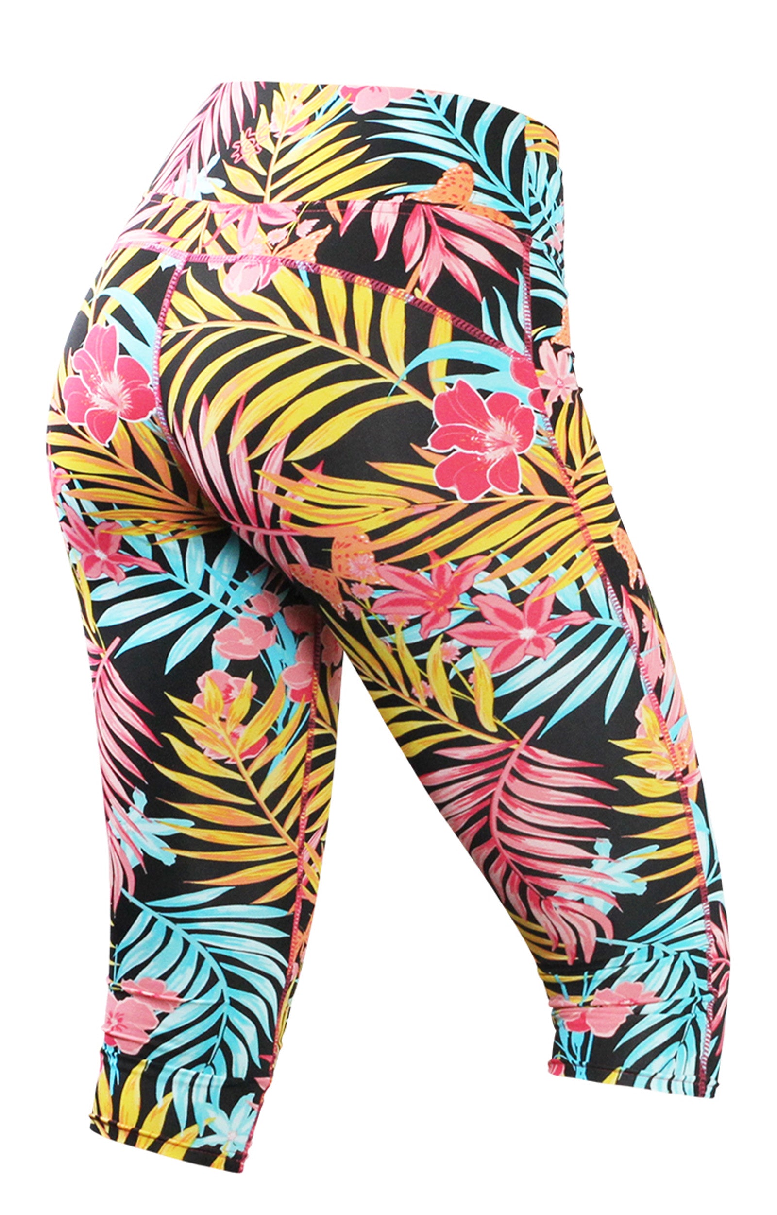Back View of the Women's Active Sport Swim Capris in Sunrise Rainforest|sunrise-rainforest