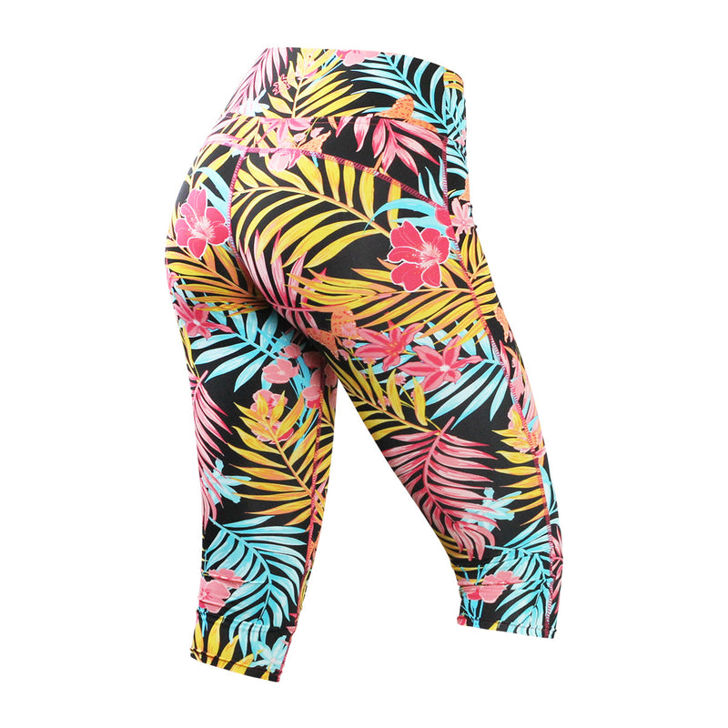 Back View of the Women's Active Sport Swim Capris in Sunrise Rainforest|sunrise-rainforest