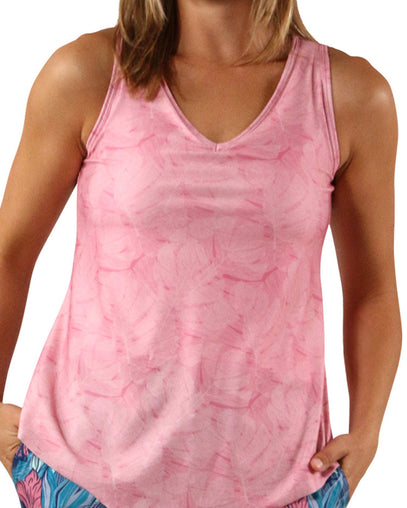 women's UPF tank top in etched monstera|etched-monstera
