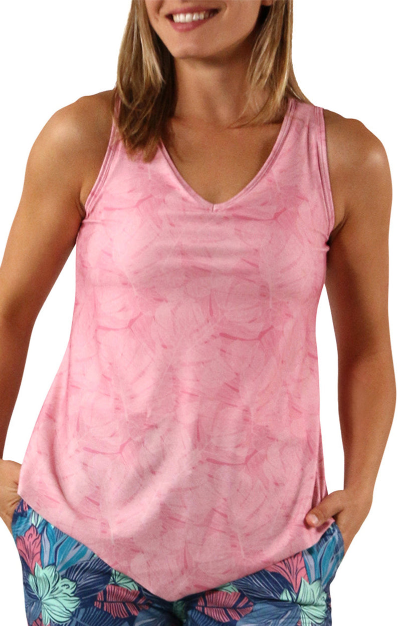 women's UPF tank top in etched monstera|etched-monstera