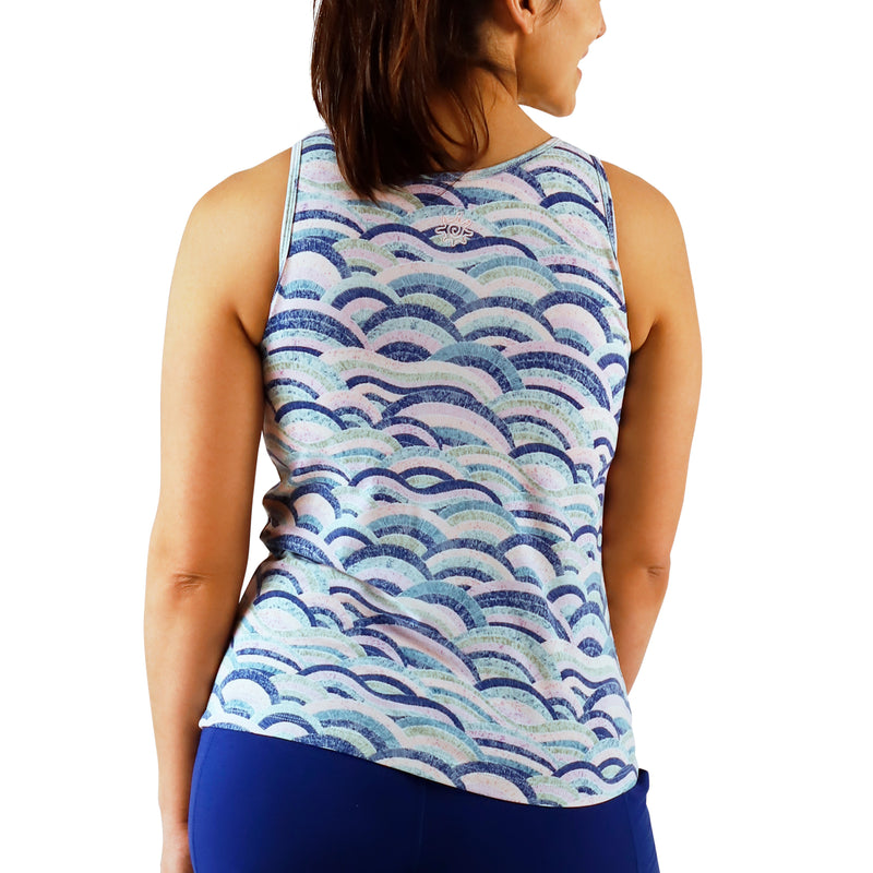 back view of womens everyday shelf bra tank in mosaic knolls|mosaic-knolls