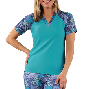 women short sleeve v-neck sun swim shirt|baltic-tropics