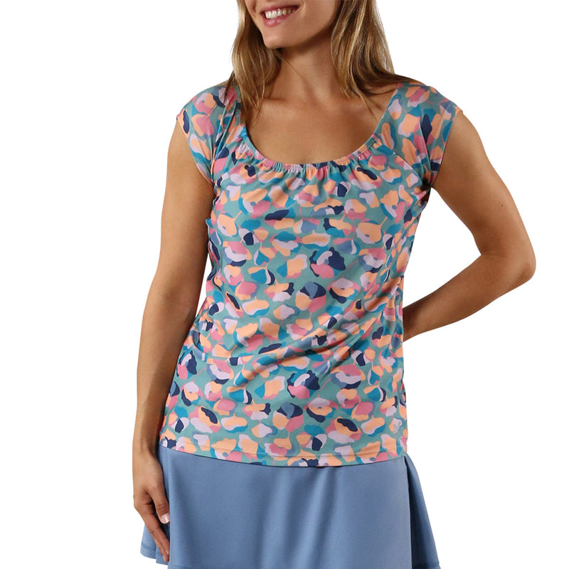 women cap sleeve swim tee|california-poppies