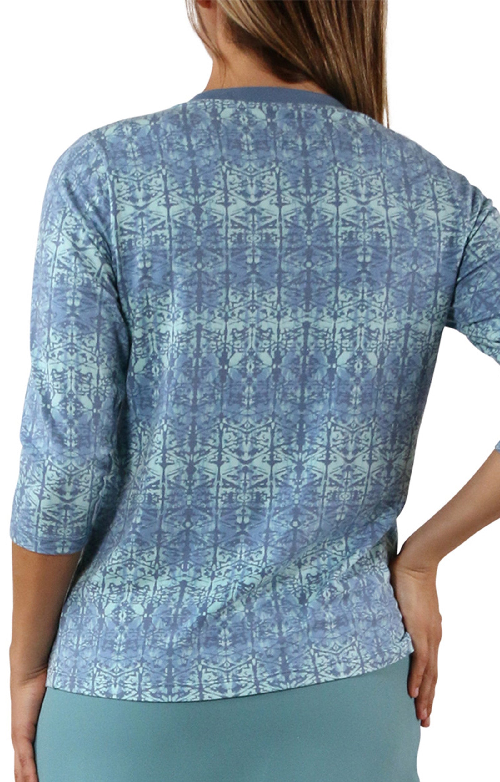 Women's 3/4 Sleeve V-Neck R&R Tee in Baltic Kaleidoscope|baltic-kaleidoscope