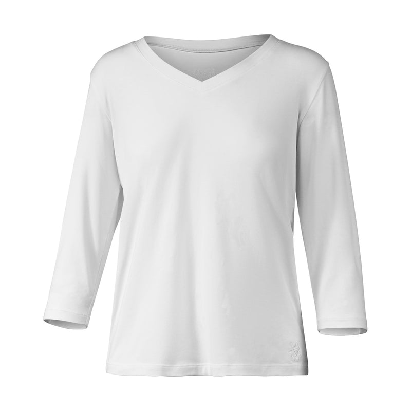 Women's 3/4 Sleeve V-Neck R&R Tee in White|white
