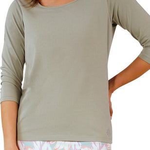 women's 3/4 sleeve scoop neck r&r tee|agave