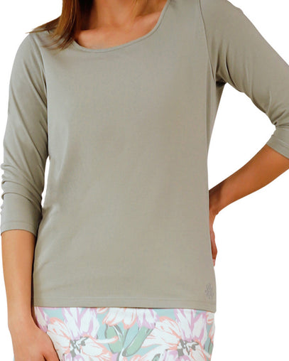 women's 3/4 sleeve scoop neck r&r tee|agave