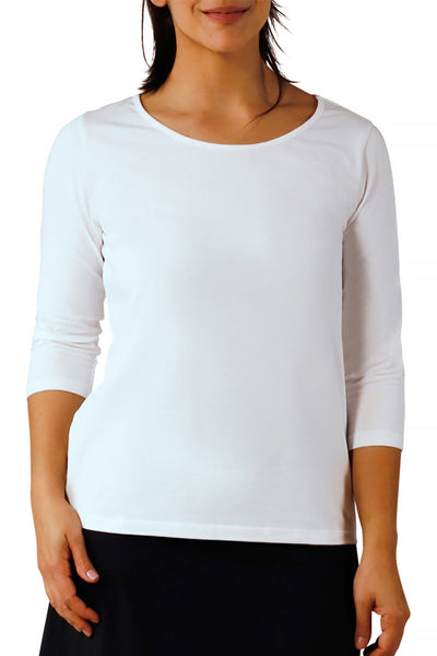 womens 3/4 sleeve scoop neck r&r tee|white