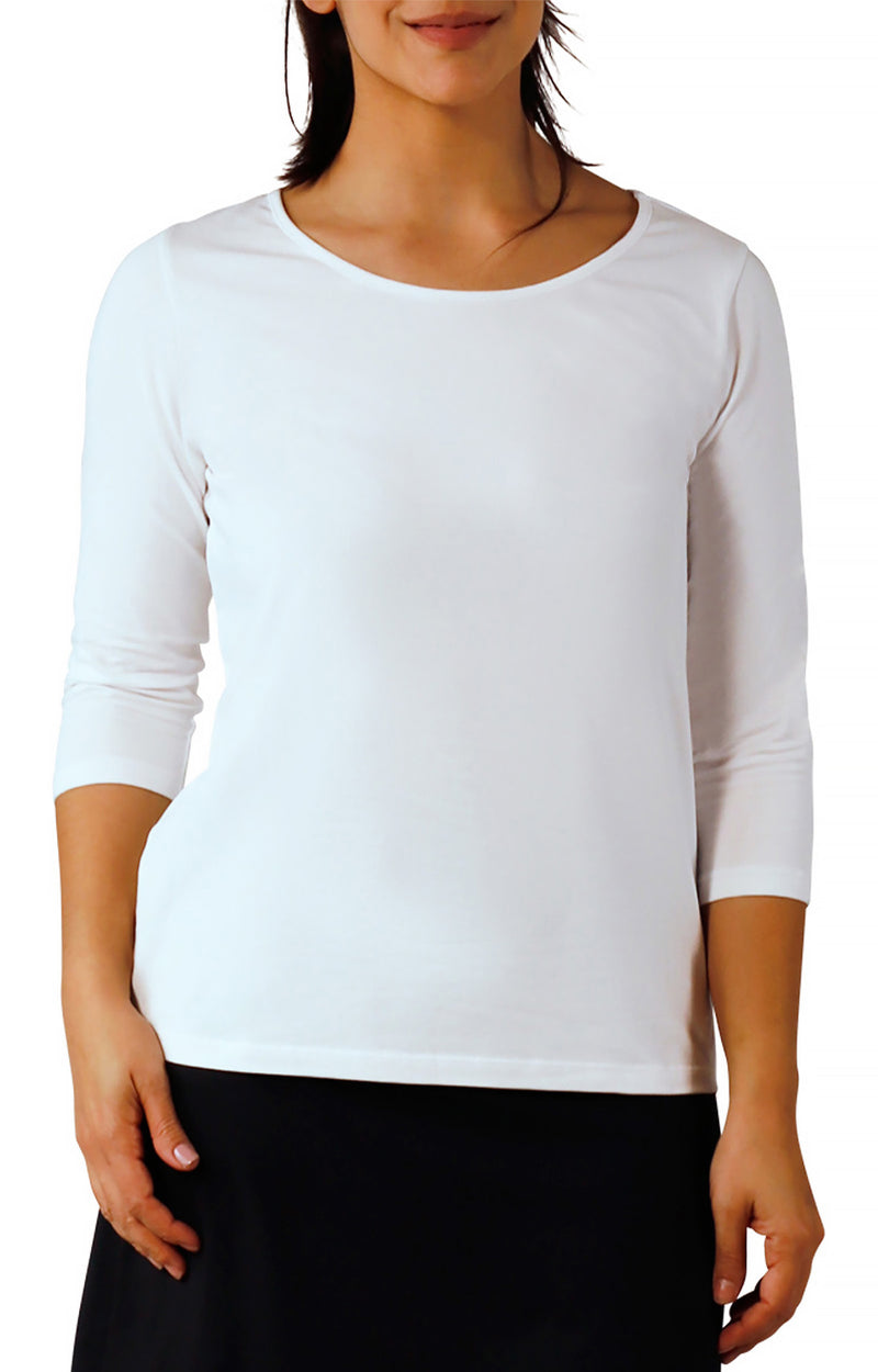 womens 3/4 sleeve scoop neck r&r tee|white