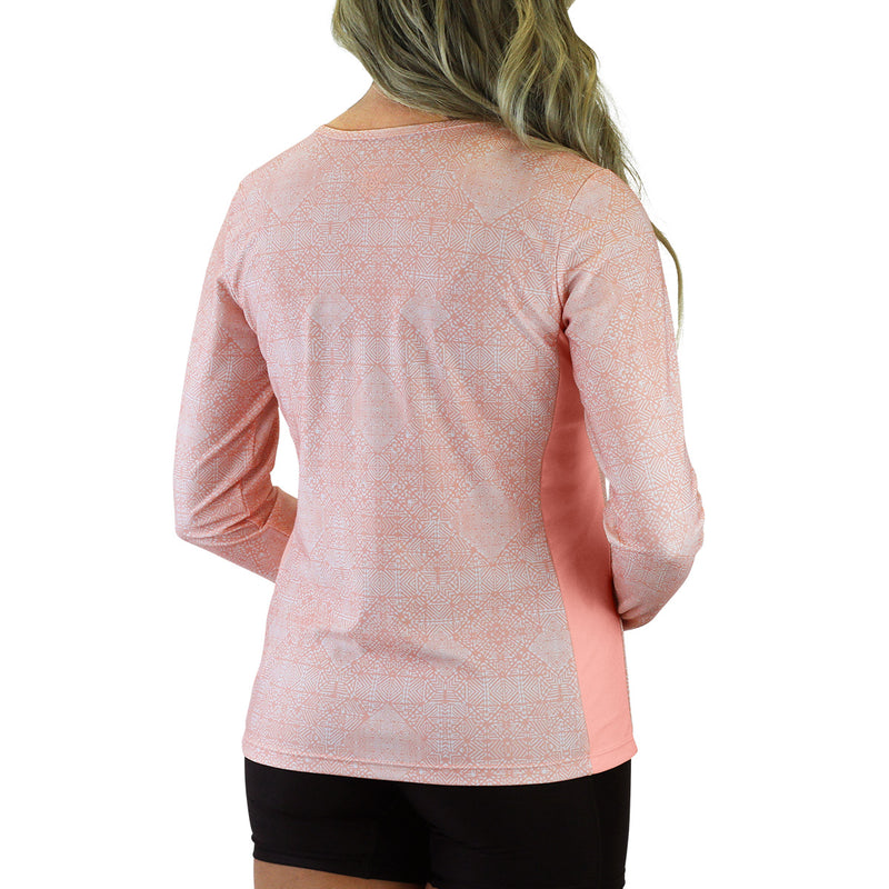 back of the women's long sleeve crew swim shirt in crystal maze|crystal-maze