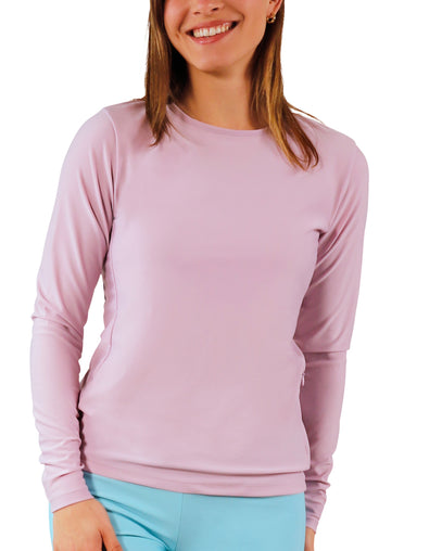 womens long sleeve crew sun and swim shirt in lotus|lotus