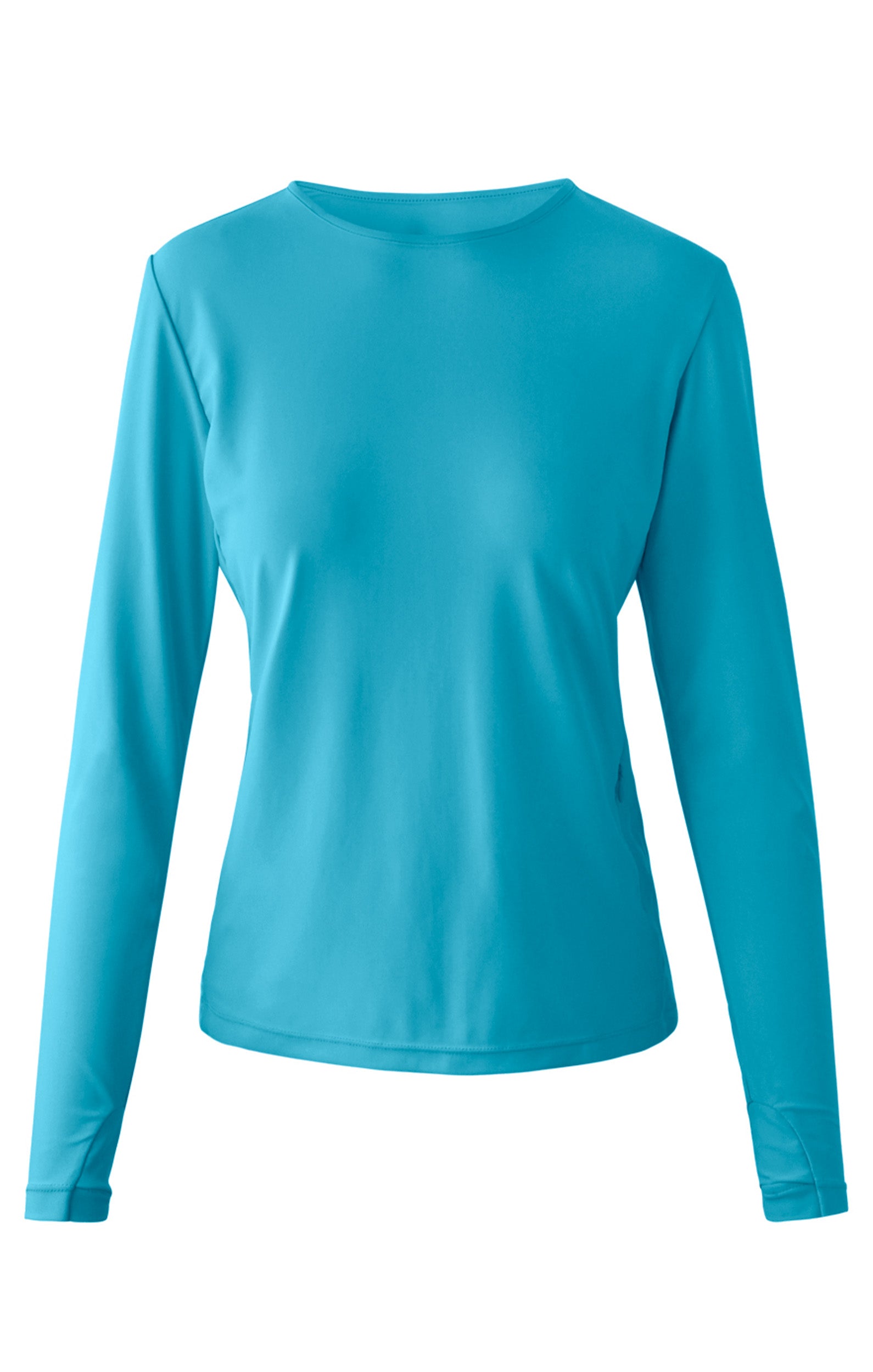 women's long sleeve crew swim shirt in scuba blue|scuba-blue