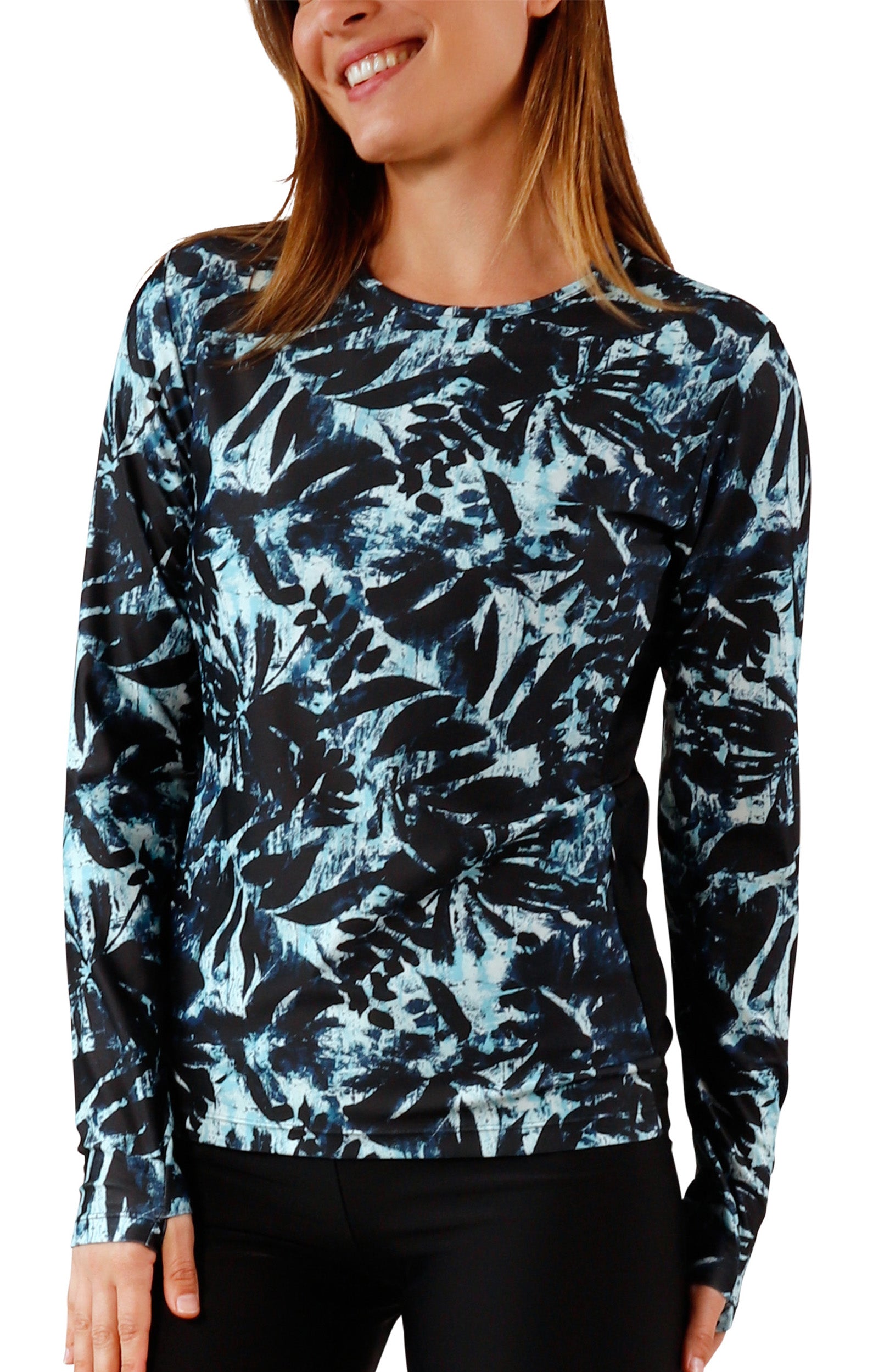 womens long sleeve crew sun and swim shirt in shadow tropics|shadow-tropics