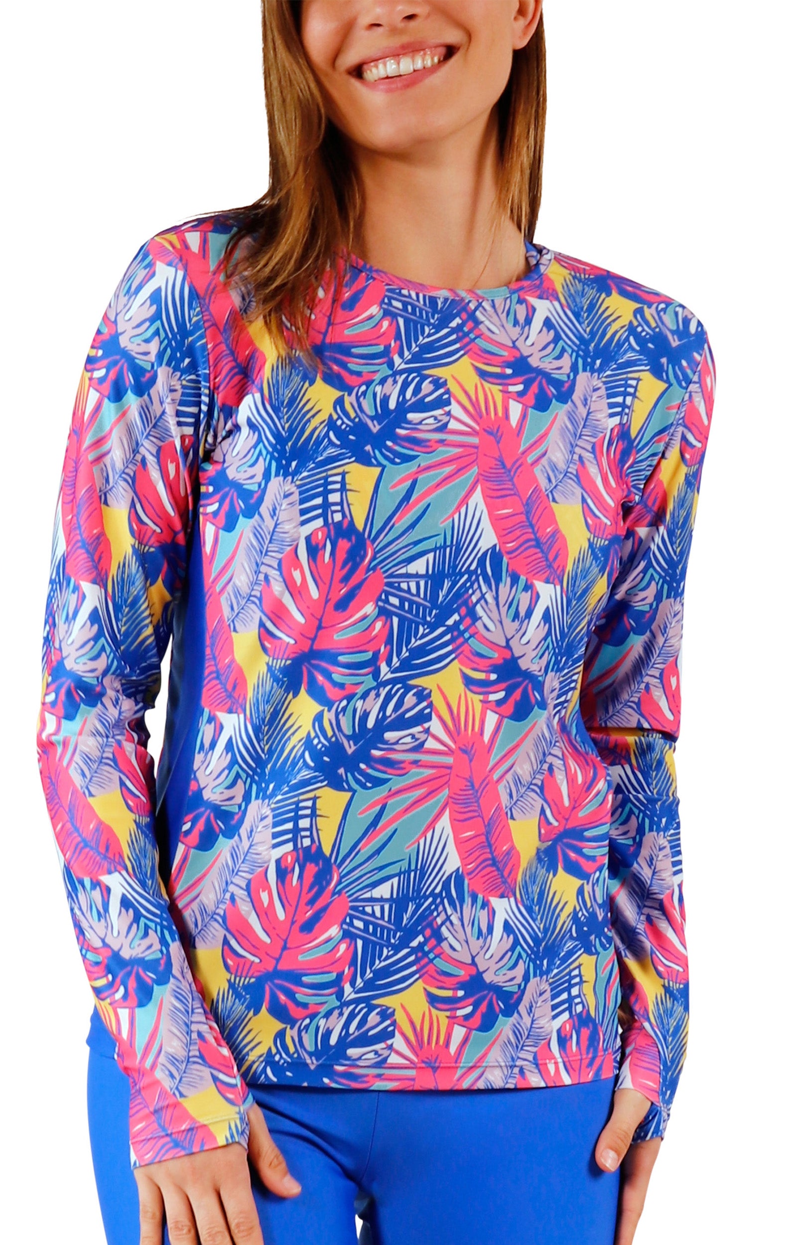 womens long sleeve crew sun and swim shirt in vibrant palmetto|vibrant-palmetto