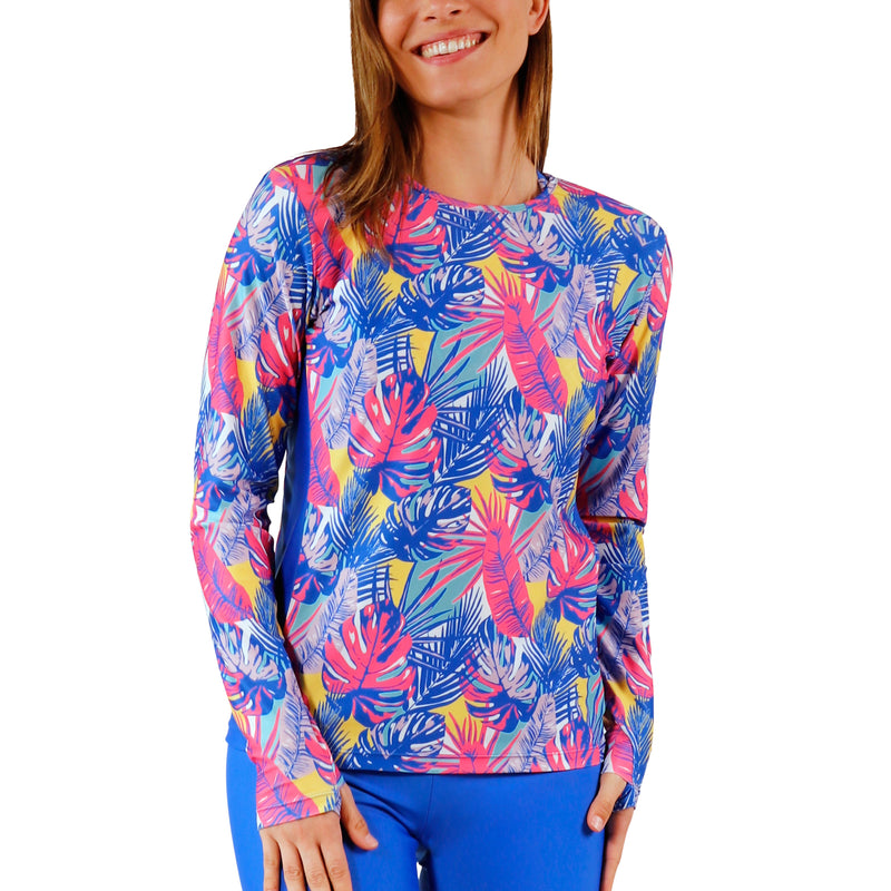 womens long sleeve crew sun and swim shirt in vibrant palmetto|vibrant-palmetto