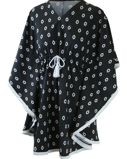 women's kaftan cover up in black boho dot|black-boho-dot