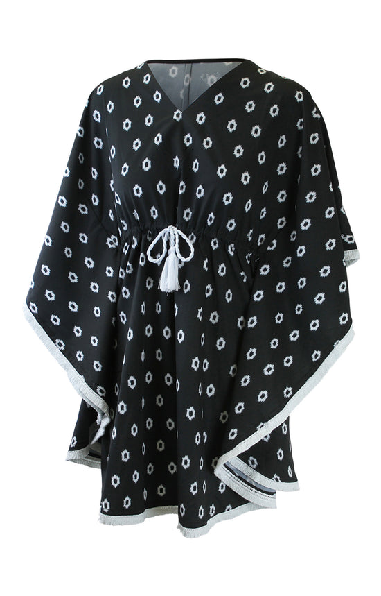 women's kaftan cover up in black boho dot|black-boho-dot