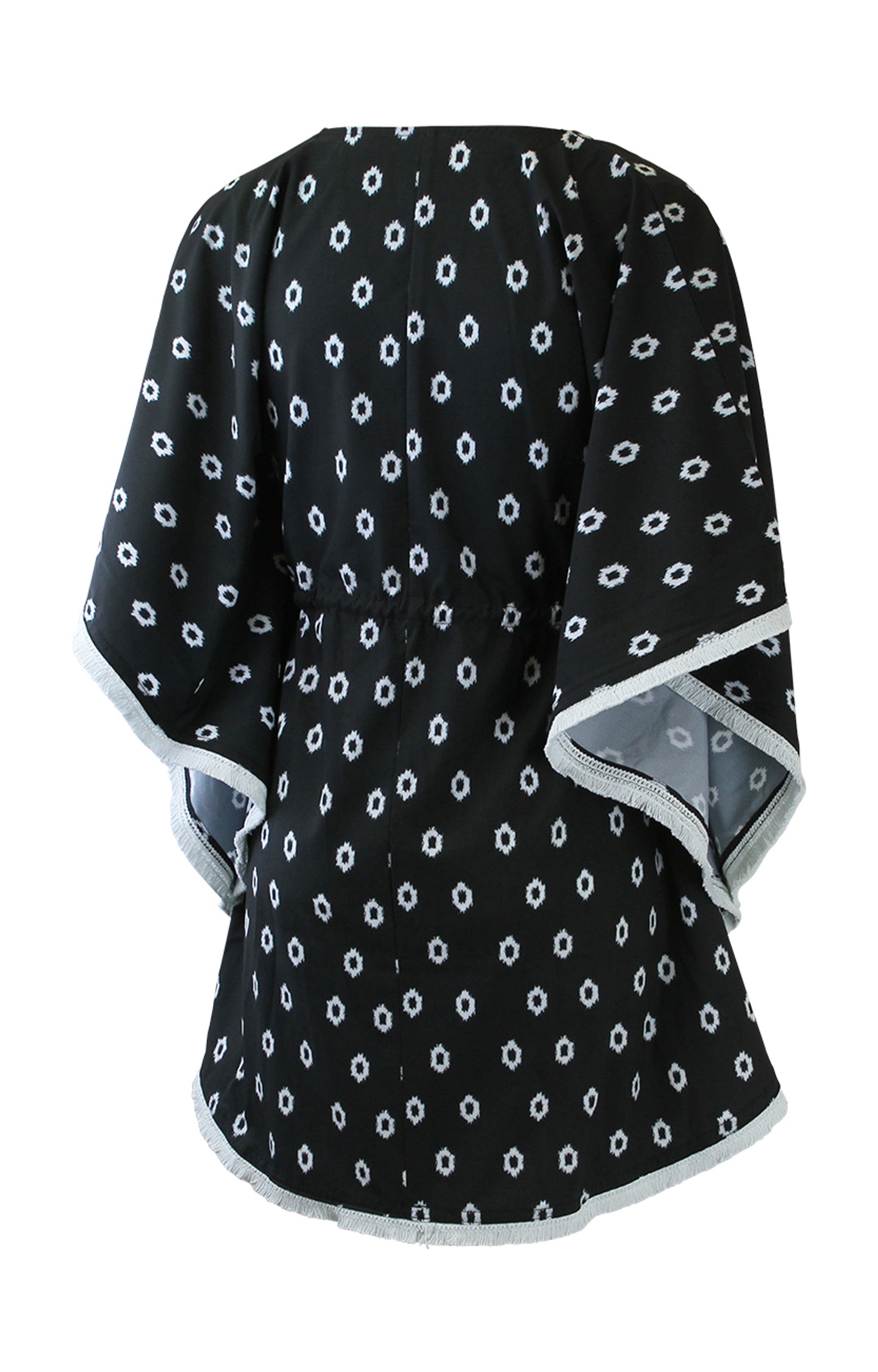 back of the women's kaftan cover up in black boho dot|black-boho-dot