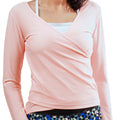 v-neck view of womens long sleeve reverse neck sun and swim shirt|rosewater