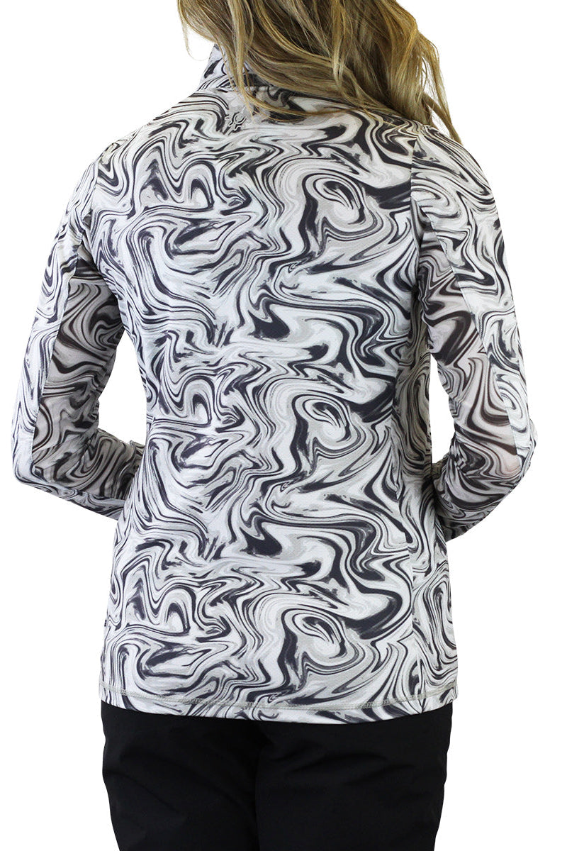 Back of the Women's Quarter Zip Vented Sun Shirt in Liquid Marble|liquid-marble