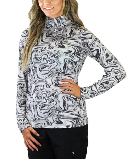 Women's Quarter Zip Vented Sun Shirt in Liquid Marble|liquid-marble