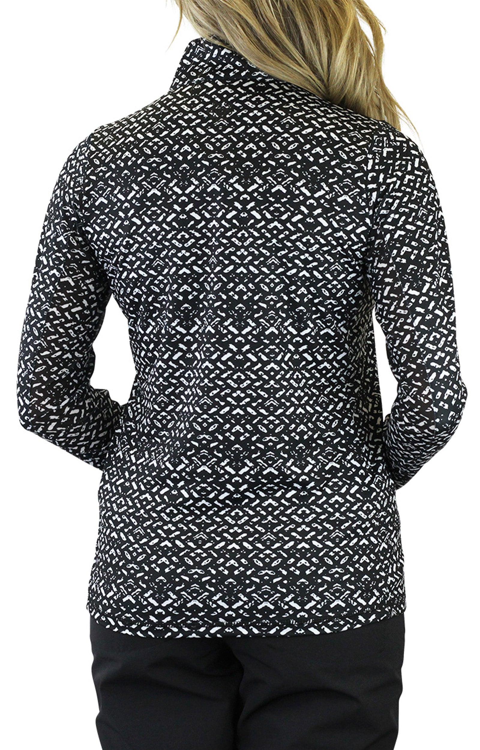 Back of the Women's Quarter Zip Vented Sun Shirt in Optical Illusion|optical-illusion