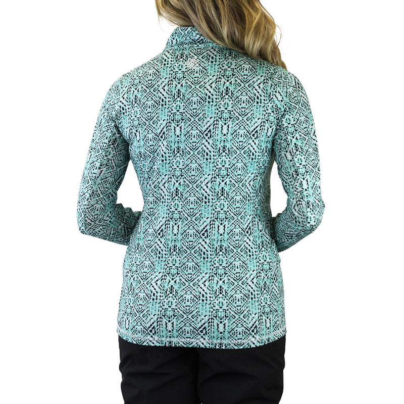 Back of the Women's Quarter Zip Vented Sun Shirt in Shasta Mosaic|shasta-mosaic