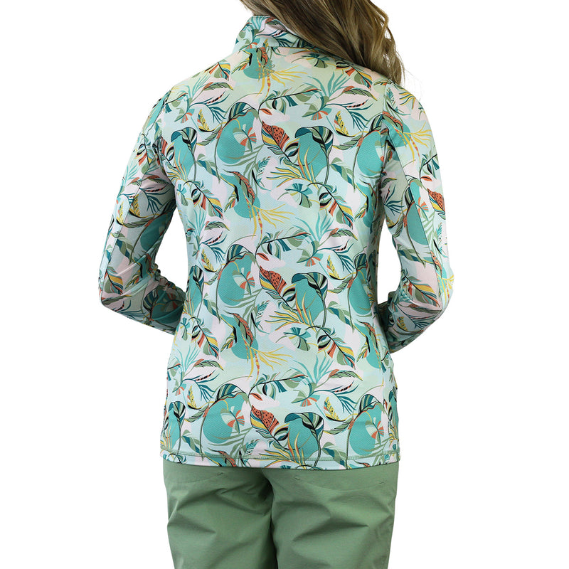 Back of the Women's Quarter Zip Vented Sun Shirt in Stella Breeze|stella-breeze