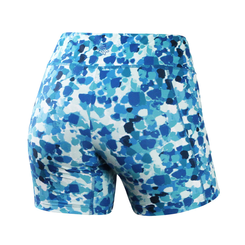 Back View of the Women's Active Swim Shorts in Mykonos Sea Glass|mykonos-sea-glass