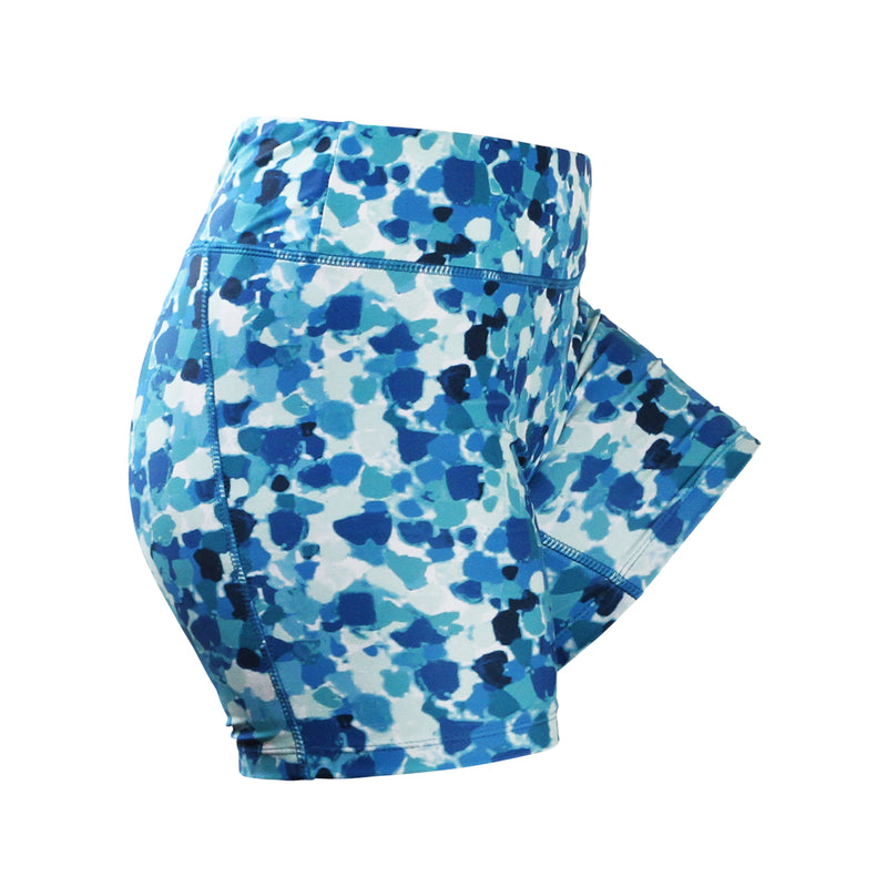 Side View of the Women's Active Swim Shorts in Mykonos Sea Glass|mykonos-sea-glass