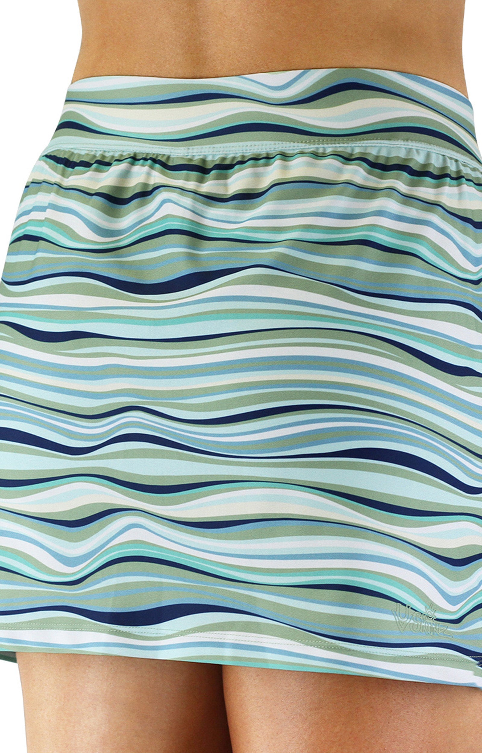 Back of the women's active swim skirt in serene waves|serene-waves