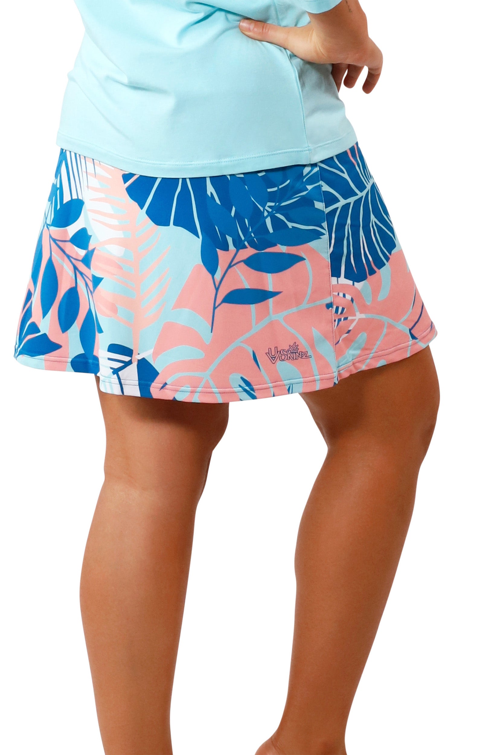 side view of Women's Travel Skort in Ocean Botanical|ocean-botanical